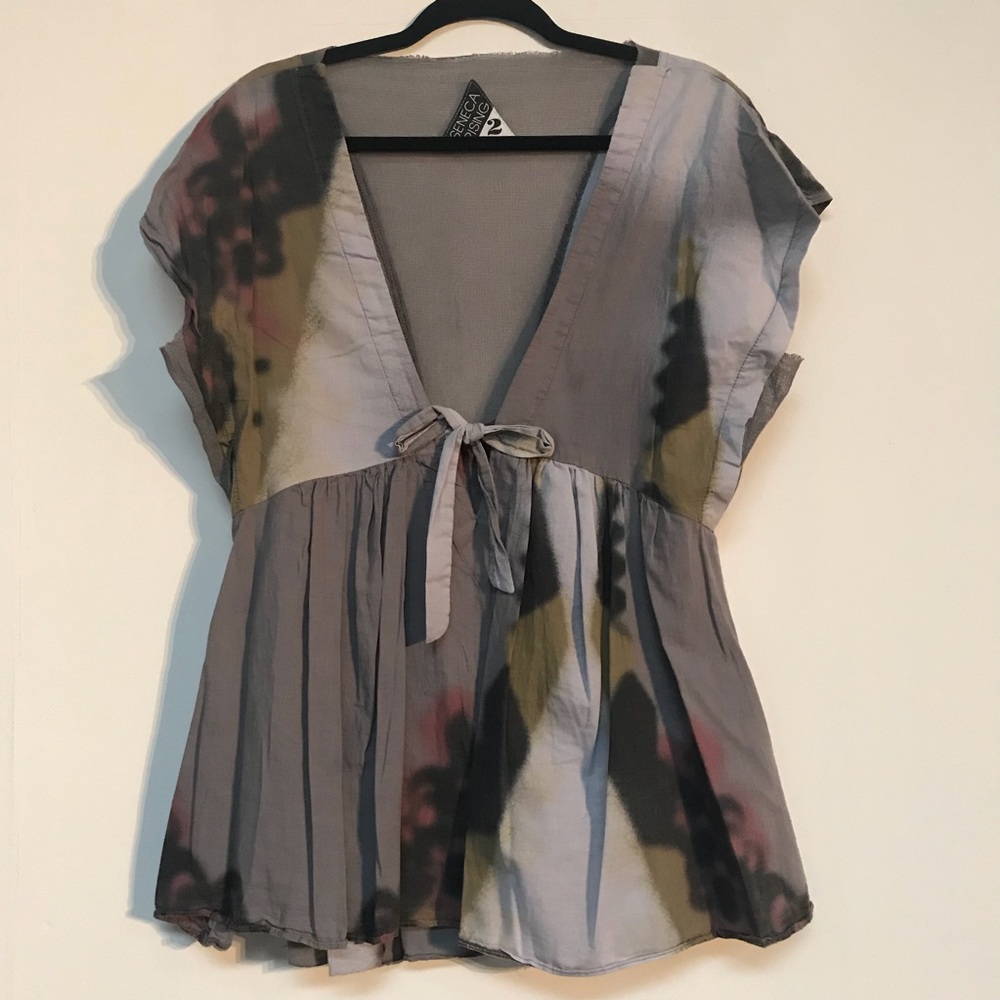 Seneca Rising Baby Doll Cut Mesh Insert Blouse